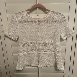 White lace embroidered sheer crochet blouse top peplum